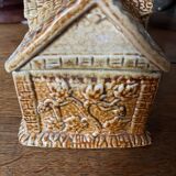Brown salt-glazed stoneware tobacco pot with candle holder, 1840/1880