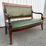 Empire style bench in mahogany and green leather