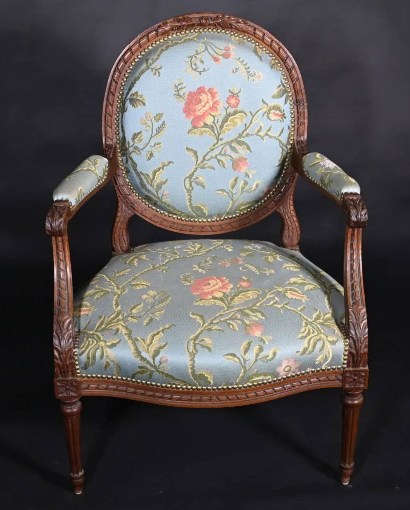 Pair of medallion back armchairs in Louis XVI style