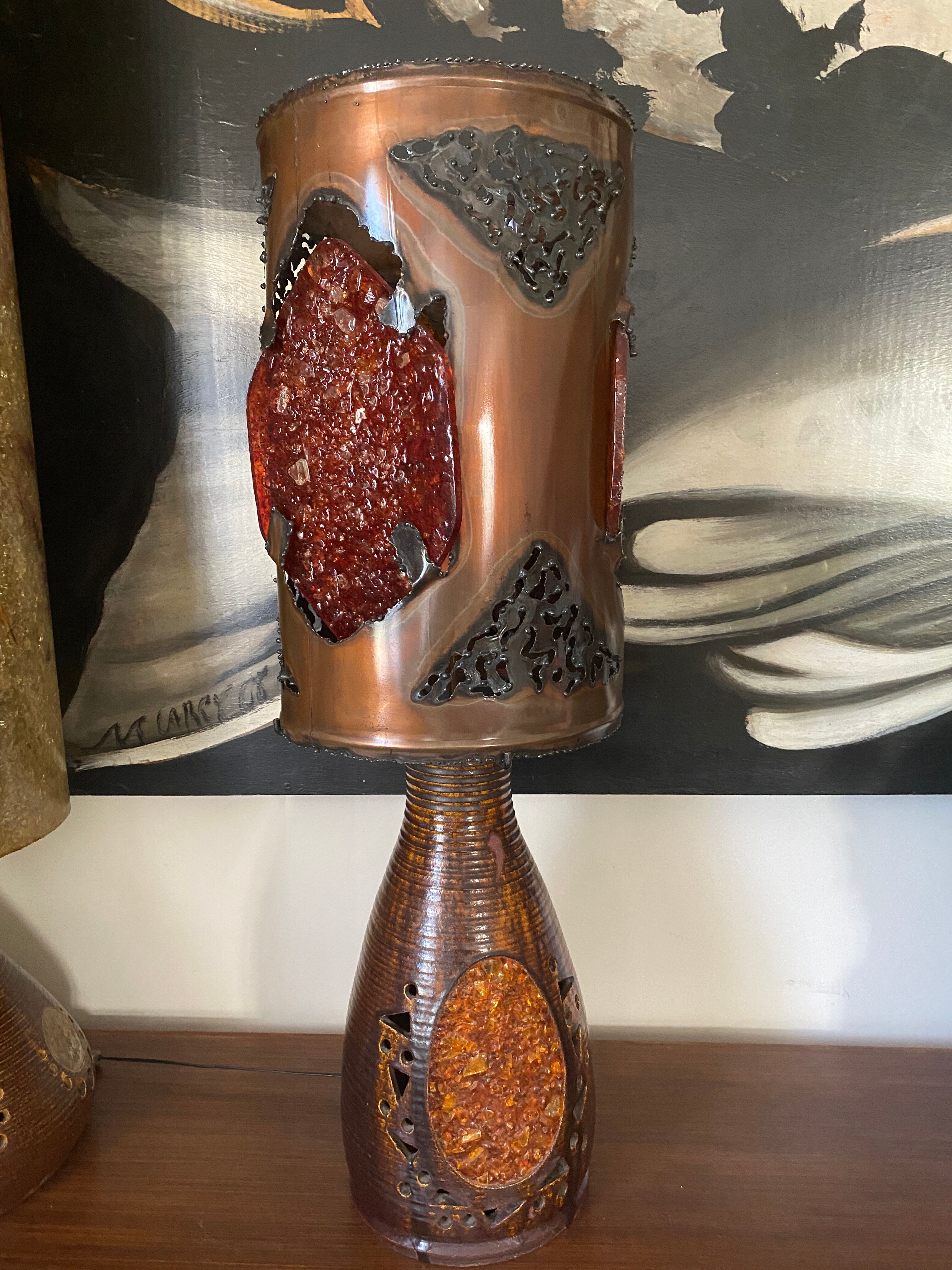 Vintage lamp ceramic copper and resin 1970