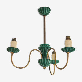 Chandelier in ceramic and brass Saint-Clement 40s