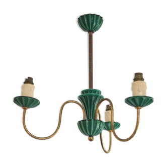 Chandelier in ceramic and brass Saint-Clement 40s