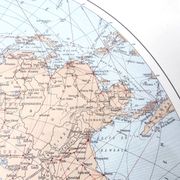 World map, planisphere, vintage air and sea routes from 1950.