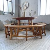 Set of round table and 4 rounded benches, 1950