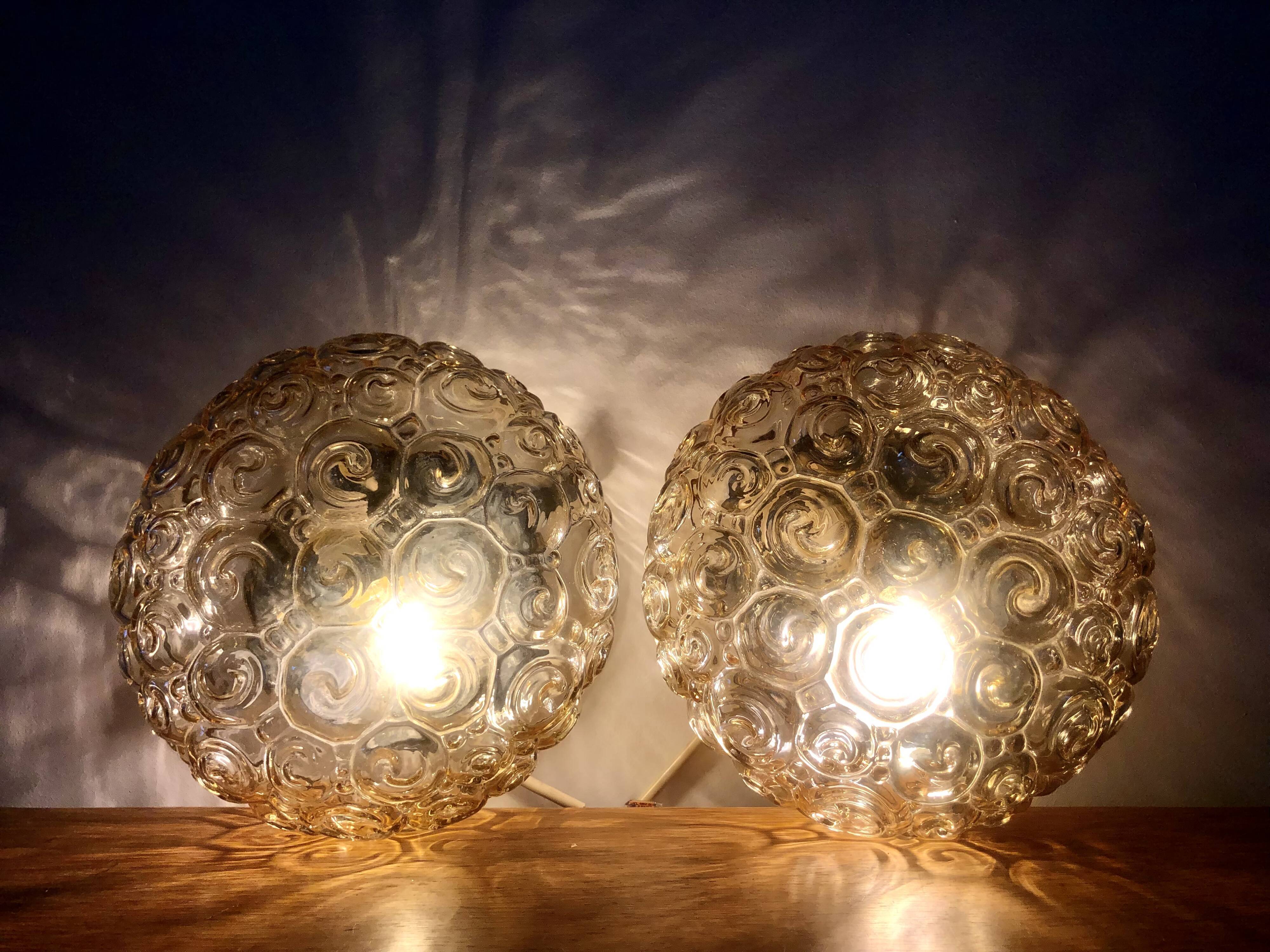 2 snail wall lamps amber glass by Helena Tynell 1960