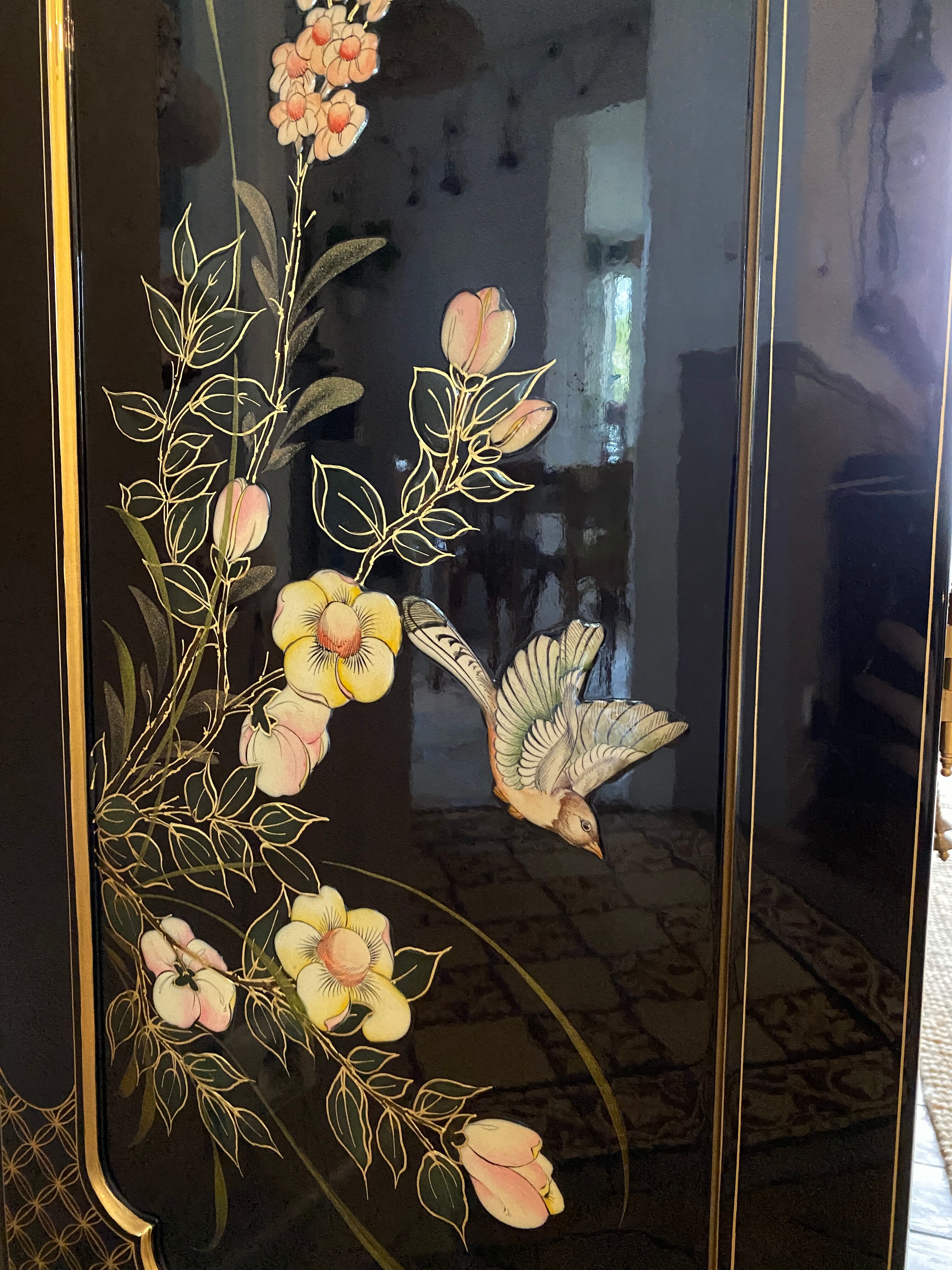 Chinese secretarial cabinet lacquered black Asian