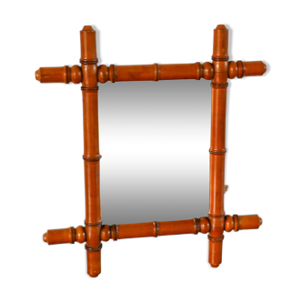 Bamboo effect wooden barber mirror 44 x 39 cm