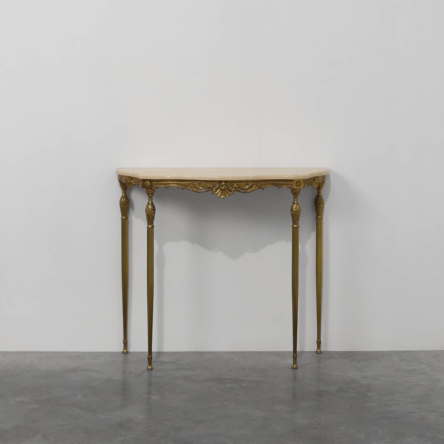 Copper Base and Travertine Top Louis XVI-Style Console Table, Italy
