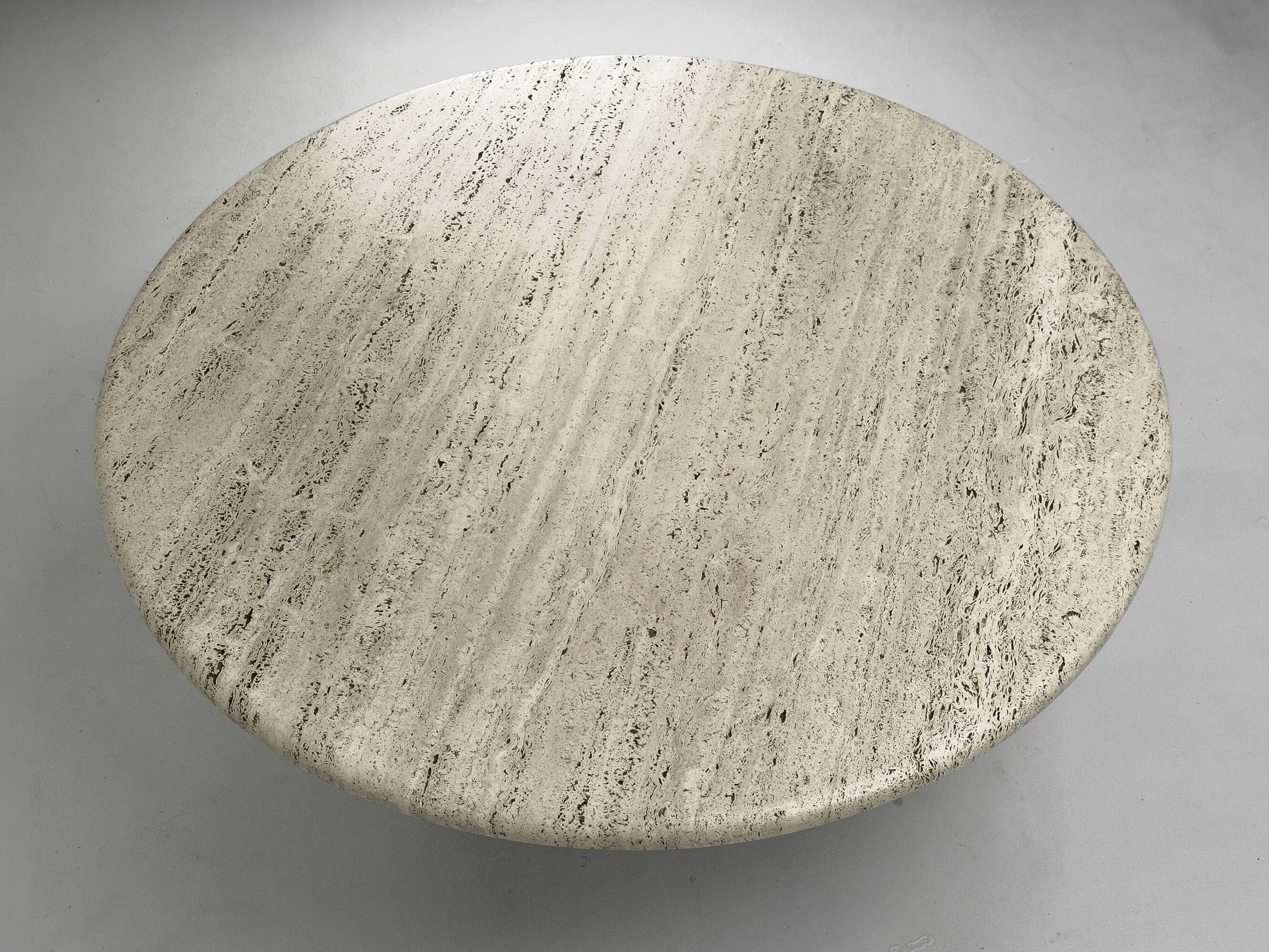 Table basse circulaire vintage en travertin, années 1970