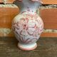Vintage White Ceramic Vase with Pink Flower Decoration Made in Italy