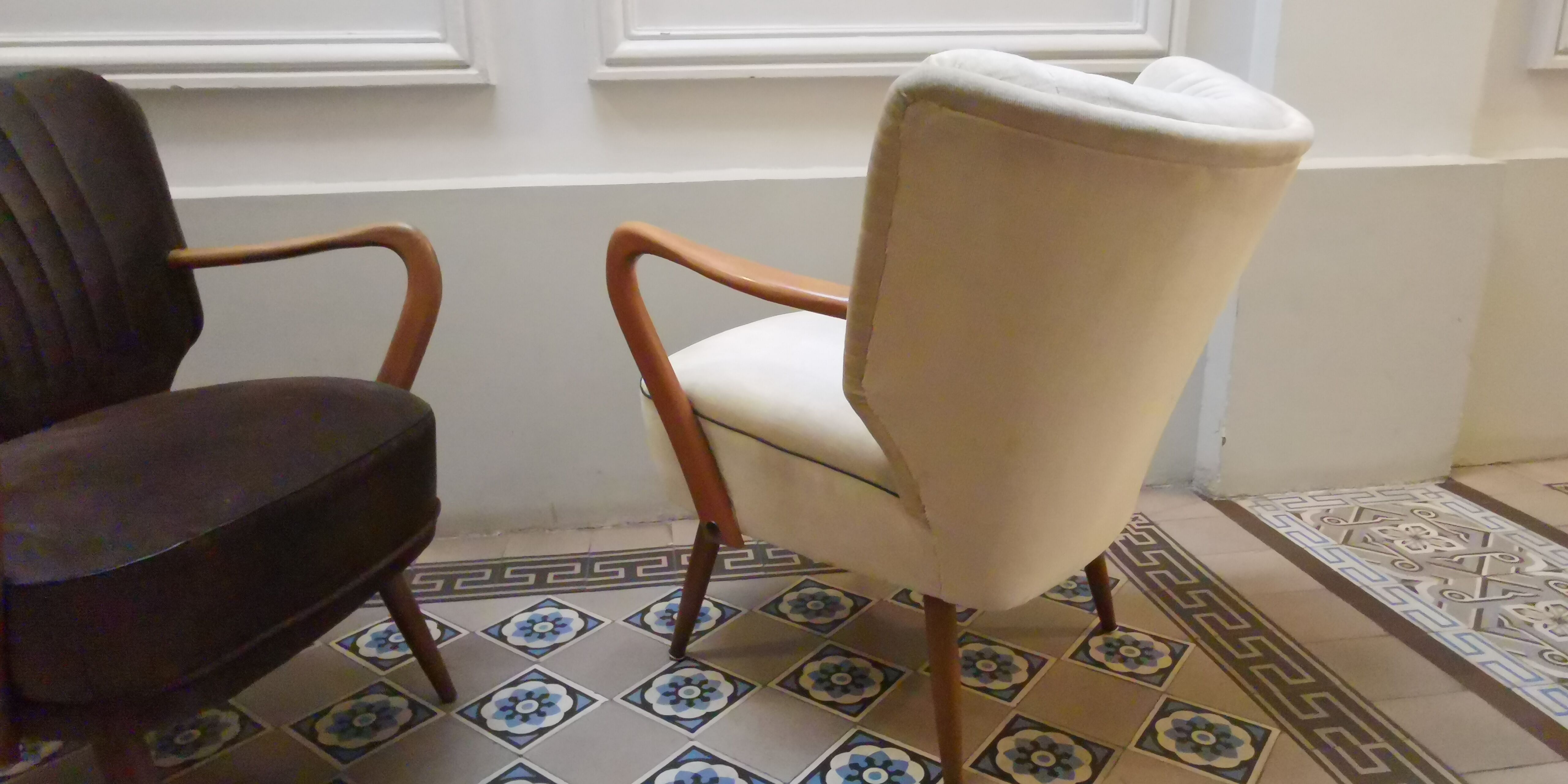 Vintage armchair 50s 60 velvet beige champagne