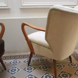 Vintage armchair 50s 60 velvet beige champagne