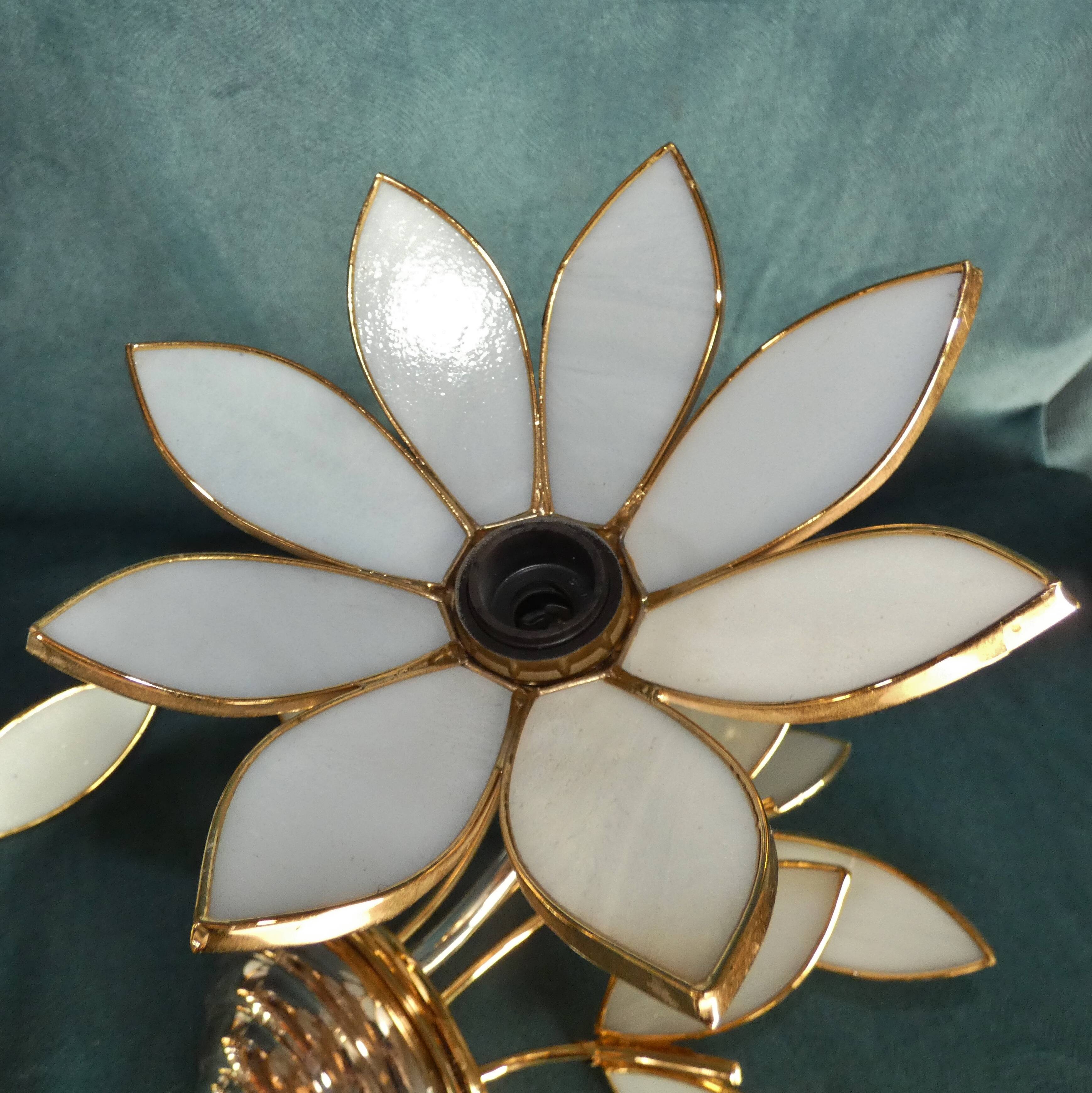 Pair Applique Bouquet of Flowers Glass Pate Structure Metal Silver and Golden Fine Gold