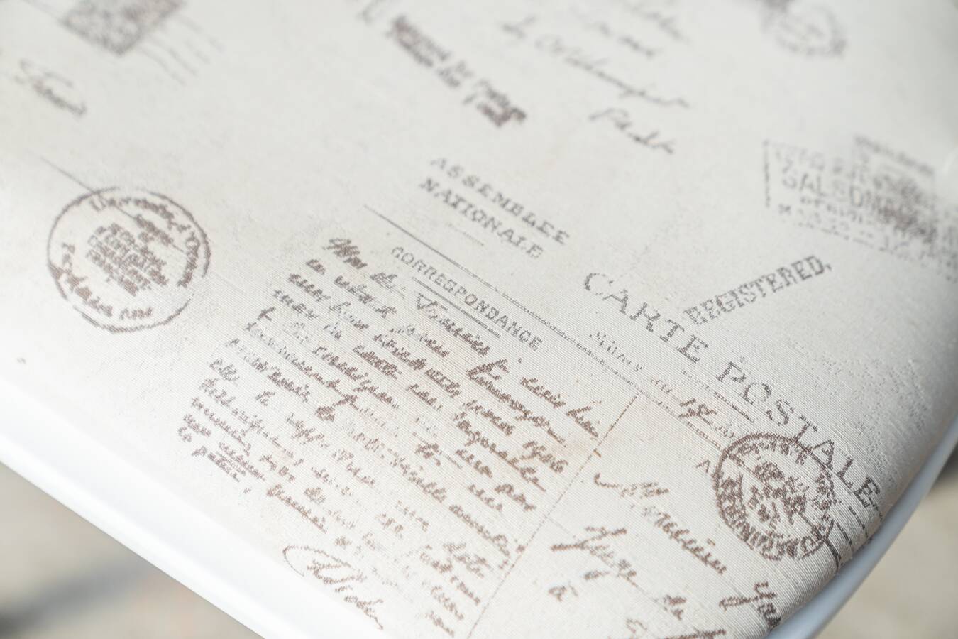 Matte white painted beech chair with upholstered seat in fabric 1970