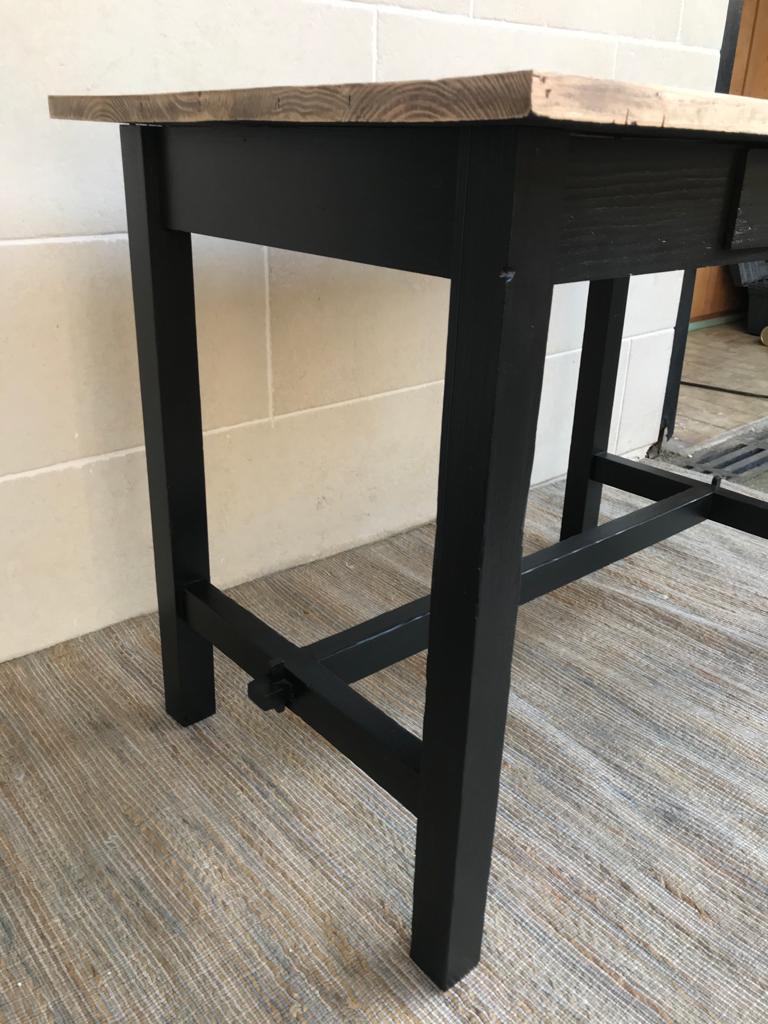 Old farm dining table, solid wood and black foot