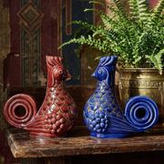 Pair of ceramic glazed candlesticks in the shape of roosters, signed A.G Roger, year 1948.