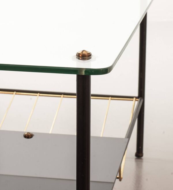 Table basse d'appoint en verre Pierre Guariche Airborne en acier noir avec verre