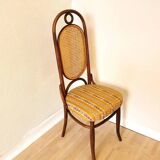 Vintage Thonet Bentwood Chair: Retro Fabric, Cane Backrest, 1970s Yugoslavi