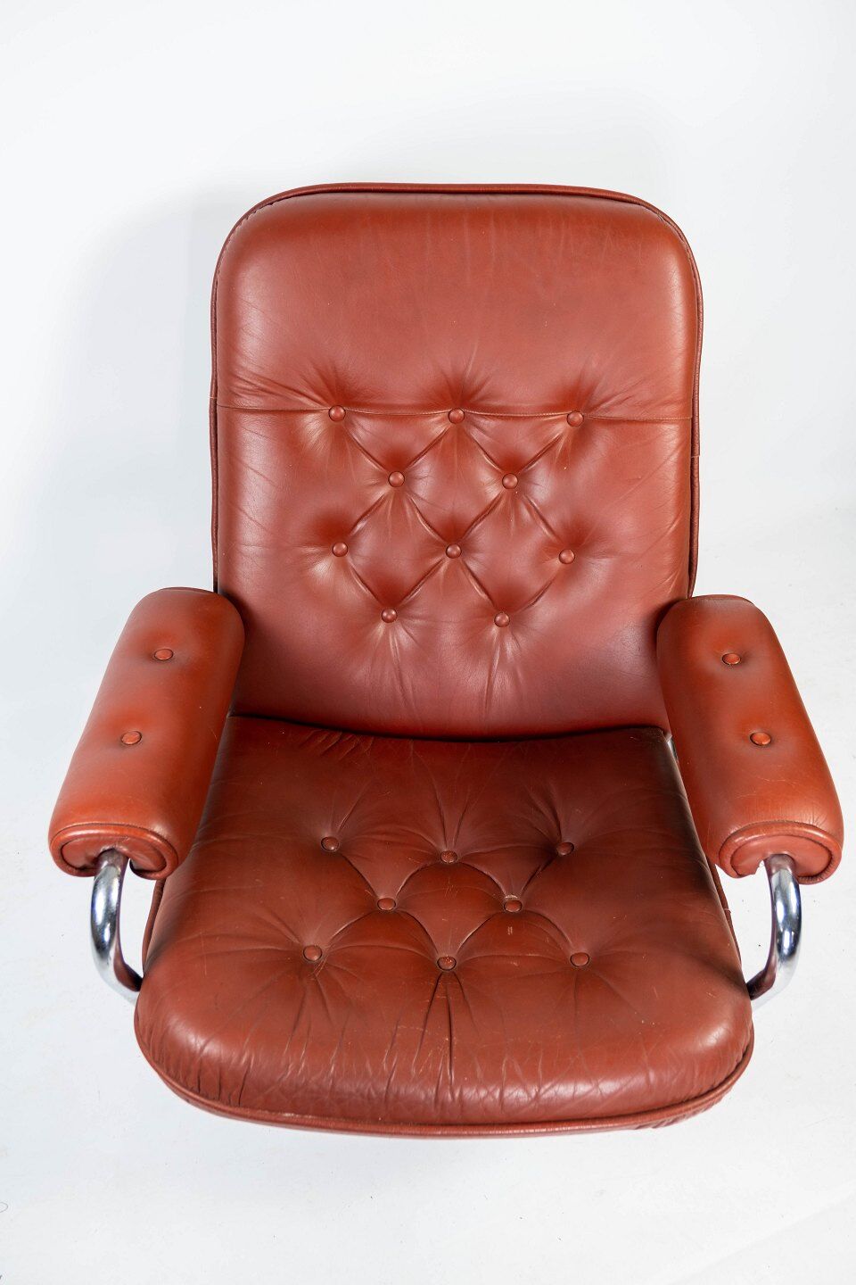 Red leather armchair and Danish metal structure 1960
