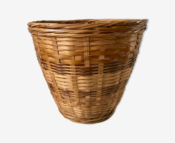 Cache-pot en rotin et osier années 70