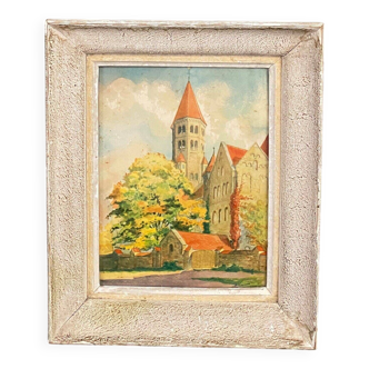 Watercolor on paper representing a 20th century church by Munin 1939