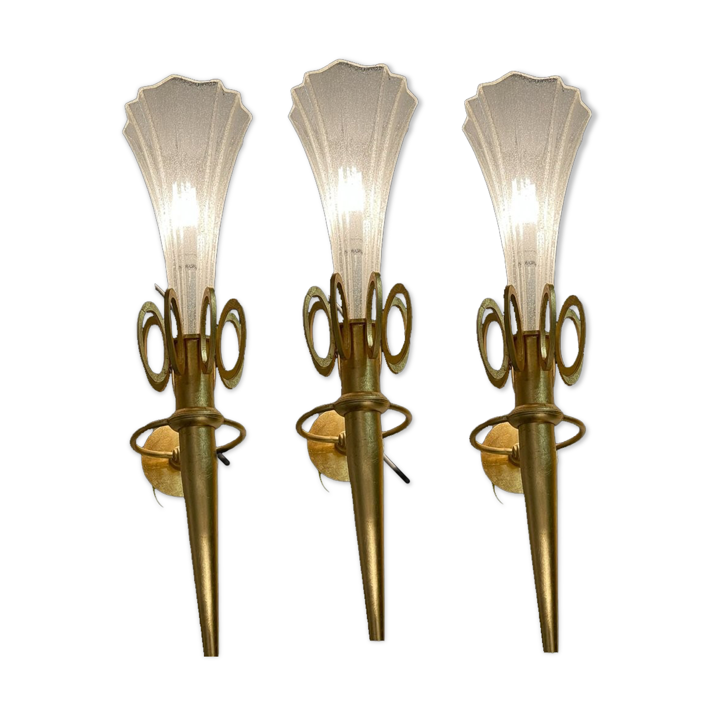 Gold gilded murano glass sconces, set of 3