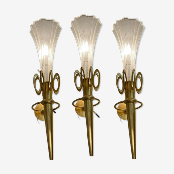 Gold gilded murano glass sconces, set of 3