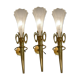 3 appliques en verre de Murano doré