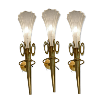 Gold gilded murano glass sconces, set of 3