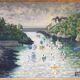 Oil on canvas by yann breiz (1923-2018). the port of brigneau, 1998.