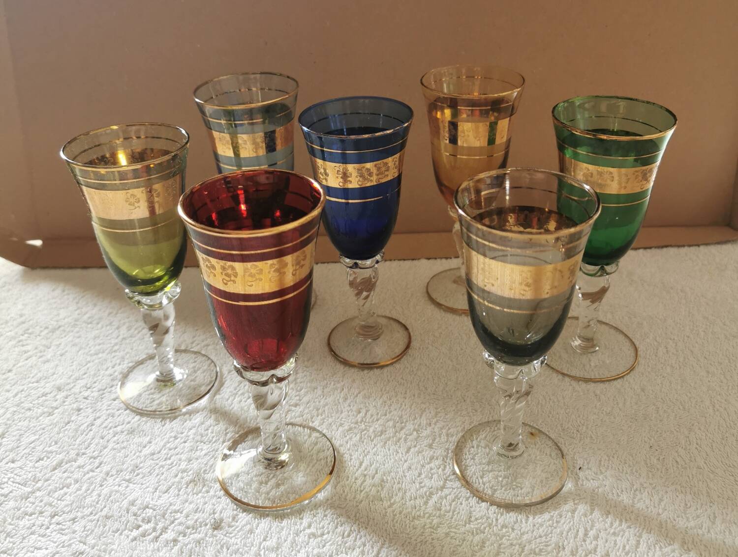 7 vintage crystal glasses