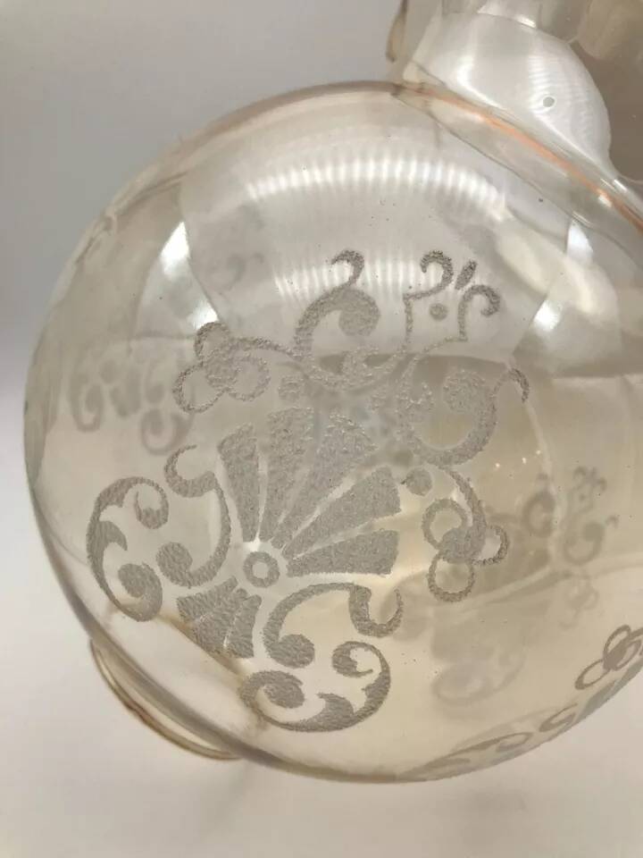 1970s Lampshade / Globe two mouths for suspension Decorated amber glass