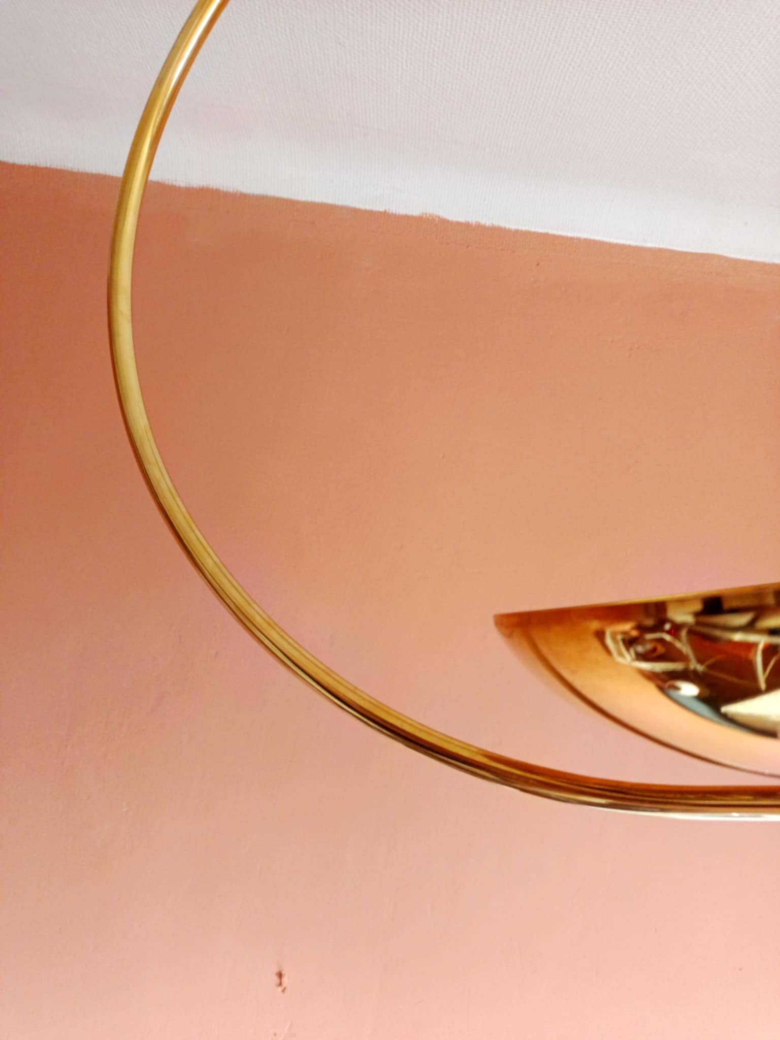 Vintage gold metal arc pendant light, 1980s