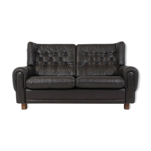 Canapé mid-century en cuir noir