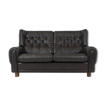 Mid-century black leather sofa