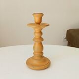 Vintage candle holder in weathered yellow wood