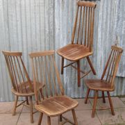 Scandinavian solid wooden high back spindle chairs, set of 4