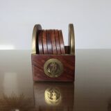 6 coasters in rosewood and brass 1970