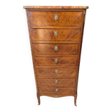 Louis XV chest of drawers in marquetry, with a marble top.