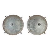 Pair of chiseled glass suspension ceiling lights