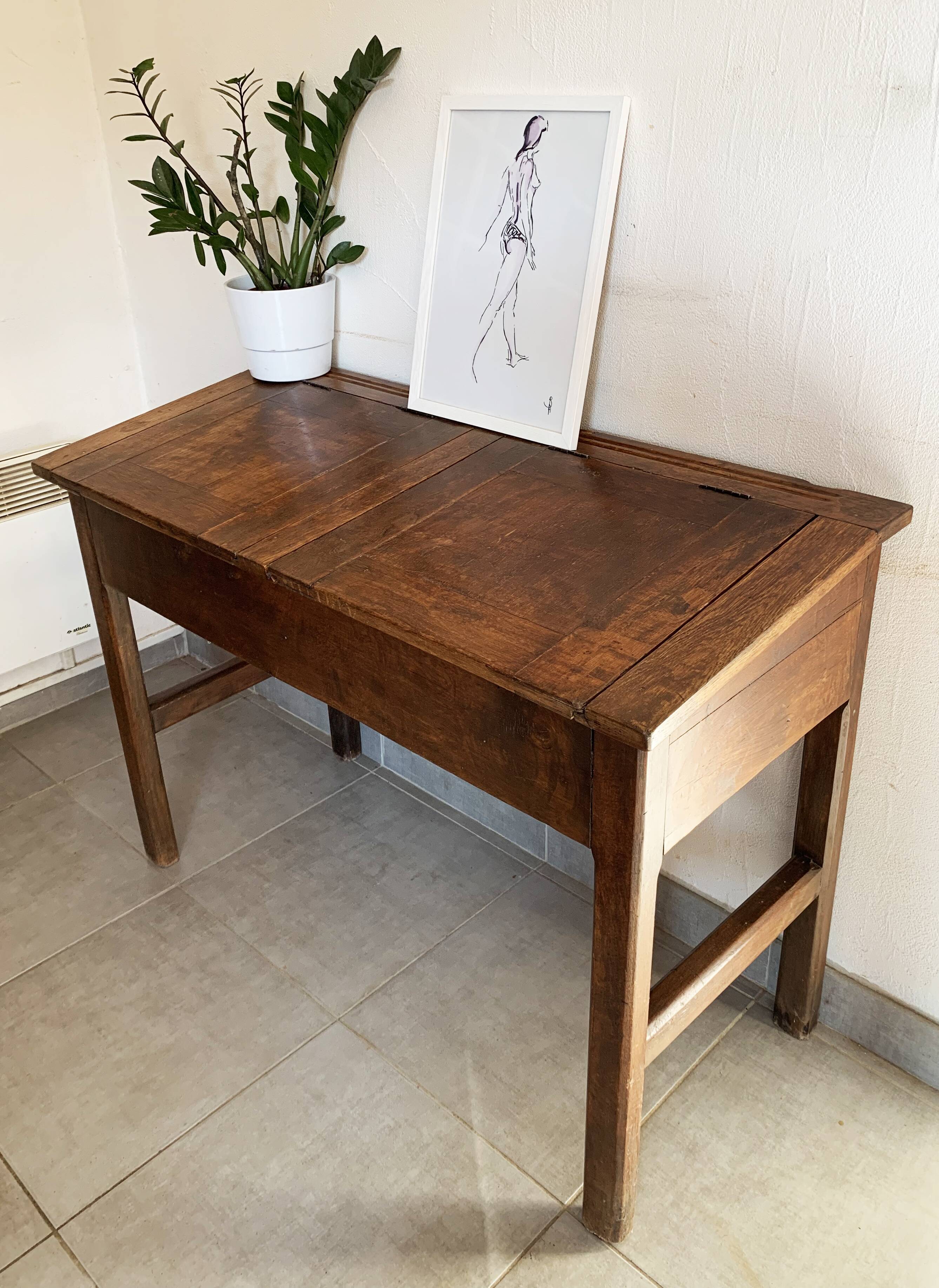 Adult desk double school vintage 50s-60s solid wood