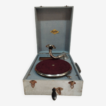 Old gramophone - orphée portable phonograph in its wooden box