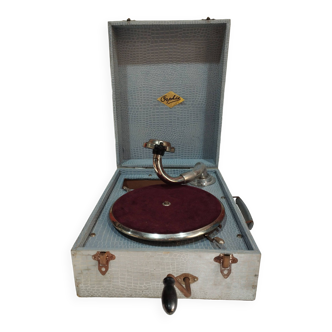 Old gramophone - orphée portable phonograph in its wooden box