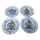 Set of 4 old Saint Clement plates with bouquet of flowers