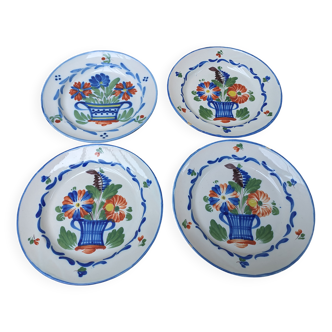 Ensemble de 4 anciennes assiettes Saint Clément bouquet de fleurs