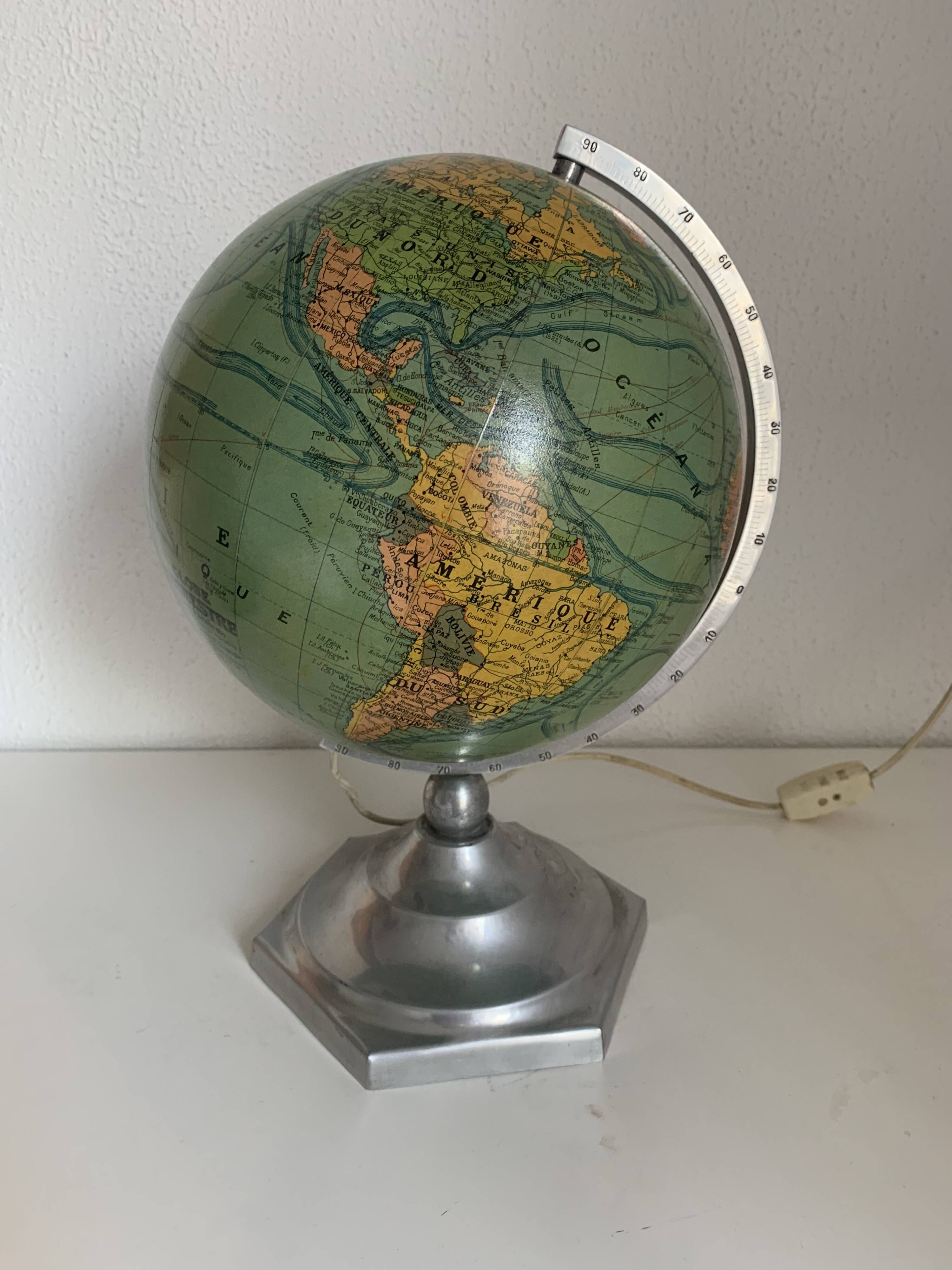 Globe terrestre J.Forest verre vintage 1950 mappemonde - 37 cm