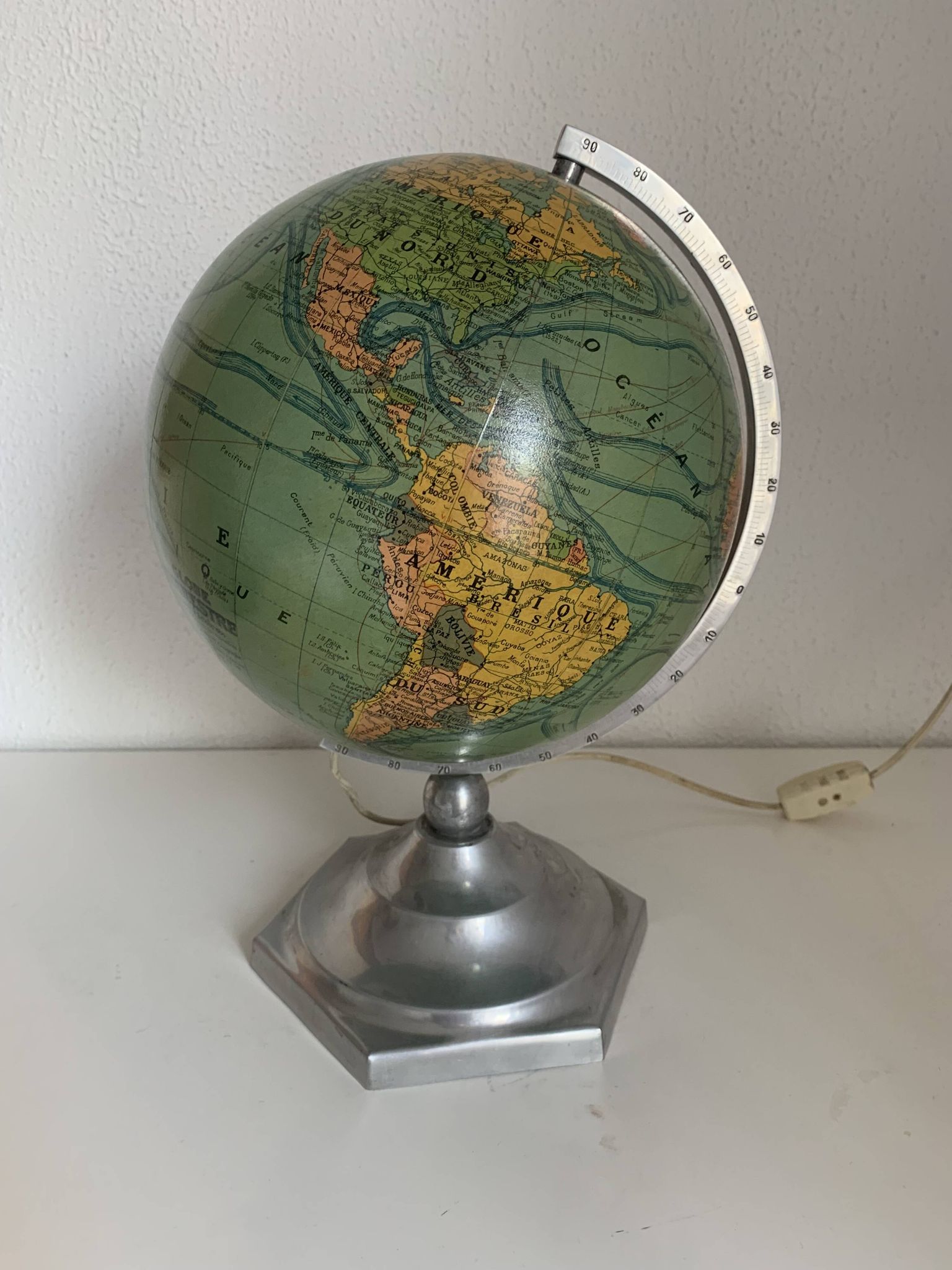 J.Forest vintage glass globe 1950 world map - 37 cm