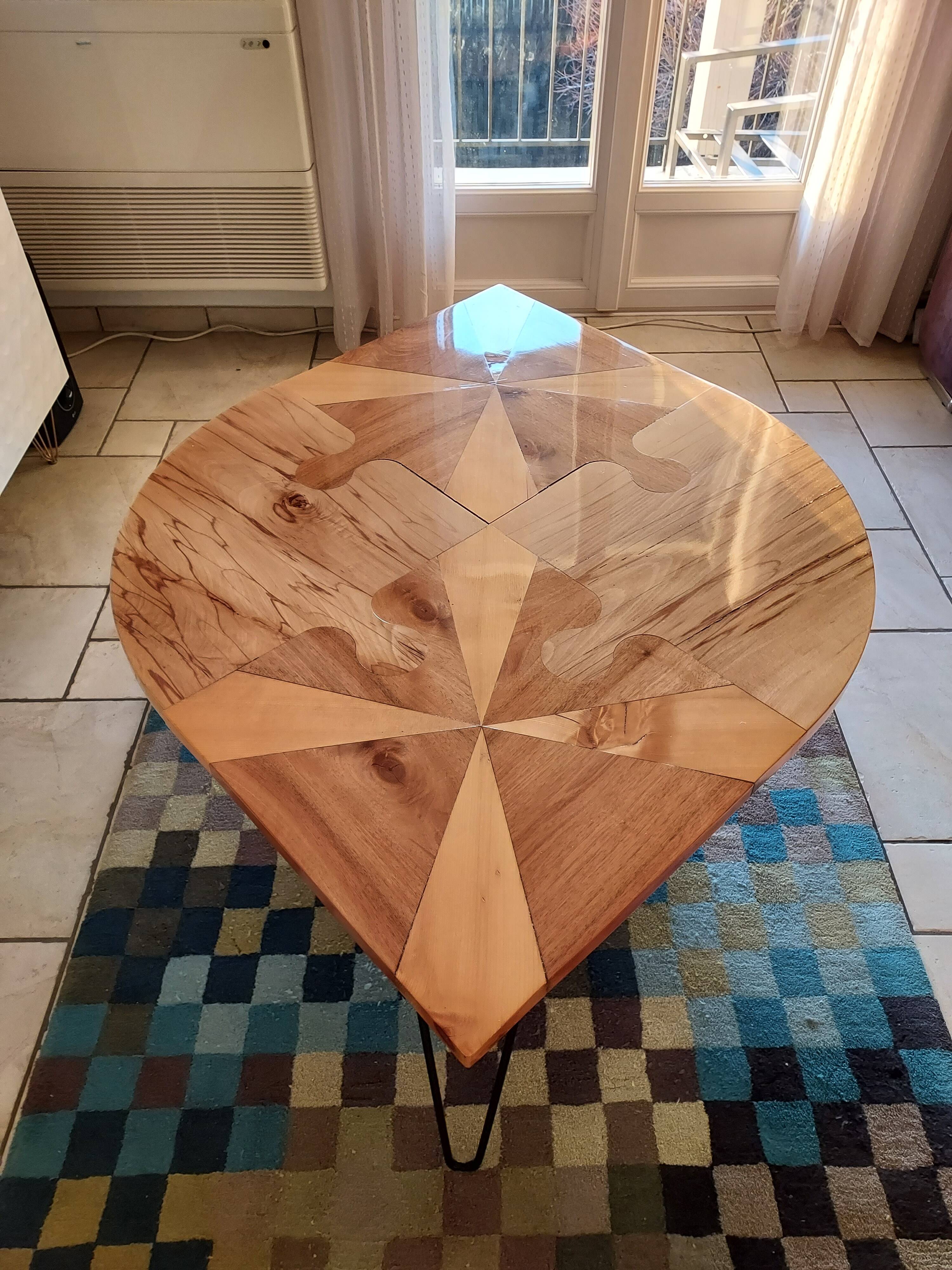 Large handcrafted coffee table in solid wood – unique piece