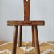 Brutalist stool with backrest in solid oak, origin Netherlands