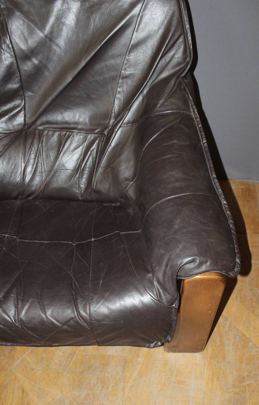 Brutalist Leather Sofa circa 1970